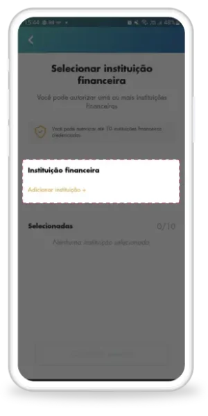 05: Escolha adicionar uma nova instituição financeira".